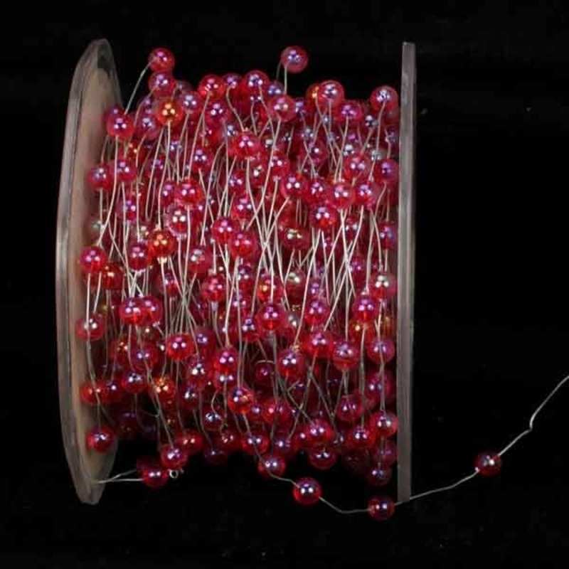 The Ribbon People White and Red Pearls Wired Craft Ribbon Garland 0.25″ x 54 Yards
