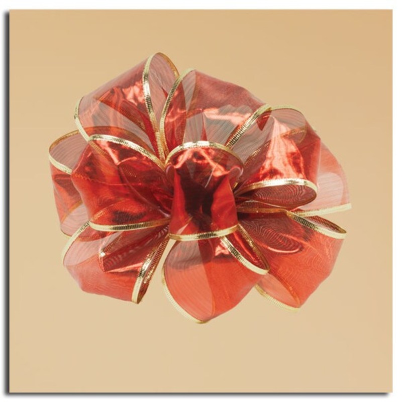 CC Christmas Decor Sheer Red Luxurious Gold Edged Gift Boxed Wired Craft Ribbon 2.5″ x 10 Yards