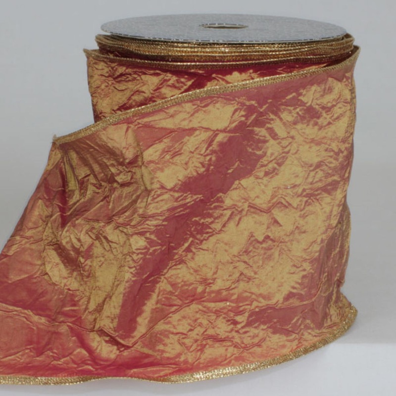 The Ribbon People Amber and Gold Broad Crinkled Wired Craft Ribbon 6″ x 20 Yards