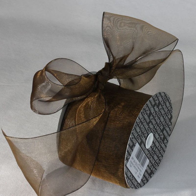 The Ribbon People Amber Brown and Black Shimmering Crystal Organdy Ribbon 3″ x 55 Yards