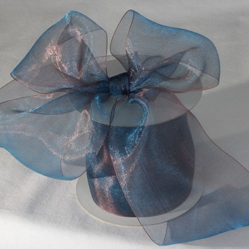 The Ribbon People Blue and Brown Shimmering Crystal Organdy Ribbon 3″ x 55 Yards