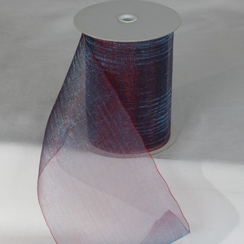 The Ribbon People Blue and Red Shimmering Crystal Organdy Wired Edge Ribbon 4″ x 27 Yards