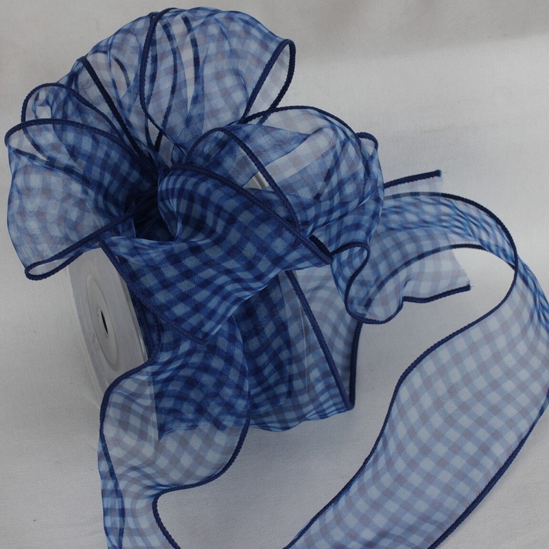 The Ribbon People Blue Wire Edge Checkered Sheer Ribbon 2″ x 27 Yards