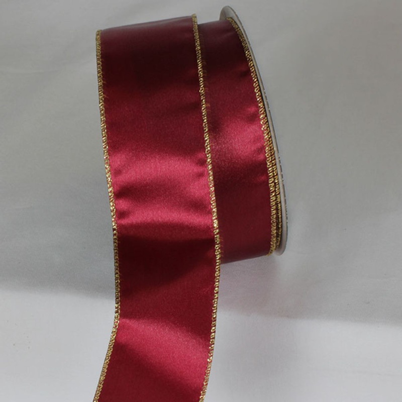 The Ribbon People Bordeaux Red and Gold Solid Metallic Wired Craft Ribbon 2″ x 20 Yards