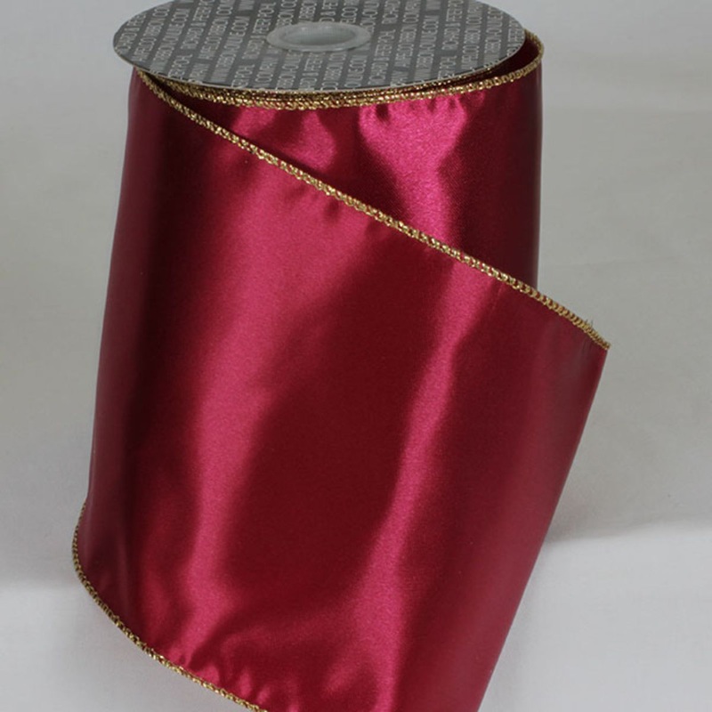 The Ribbon People Bordeaux Red and Gold Solid Metallic Wired Craft Ribbon 6″ x 20 Yards