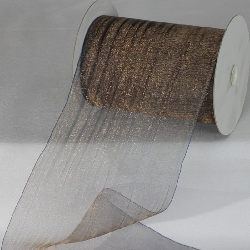 The Ribbon People Brown and White Shimmering Crystal Organdy Ribbon 4″ x 27 Yards