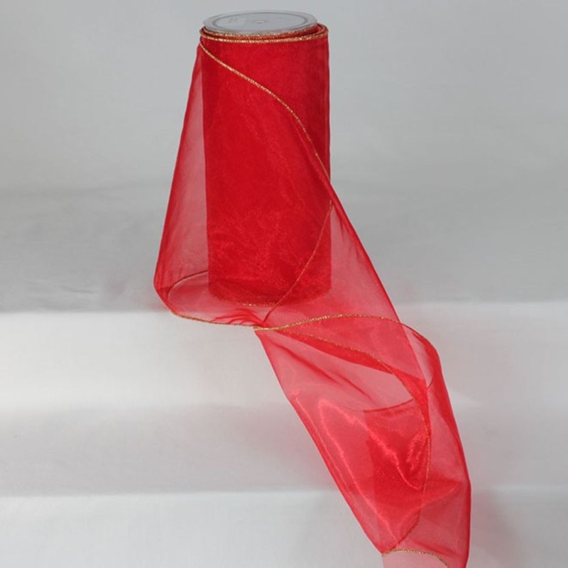 The Ribbon People Cherry Red and Gold Colored Edge Wired Craft Organza Ribbon 9″ x 27 Yards