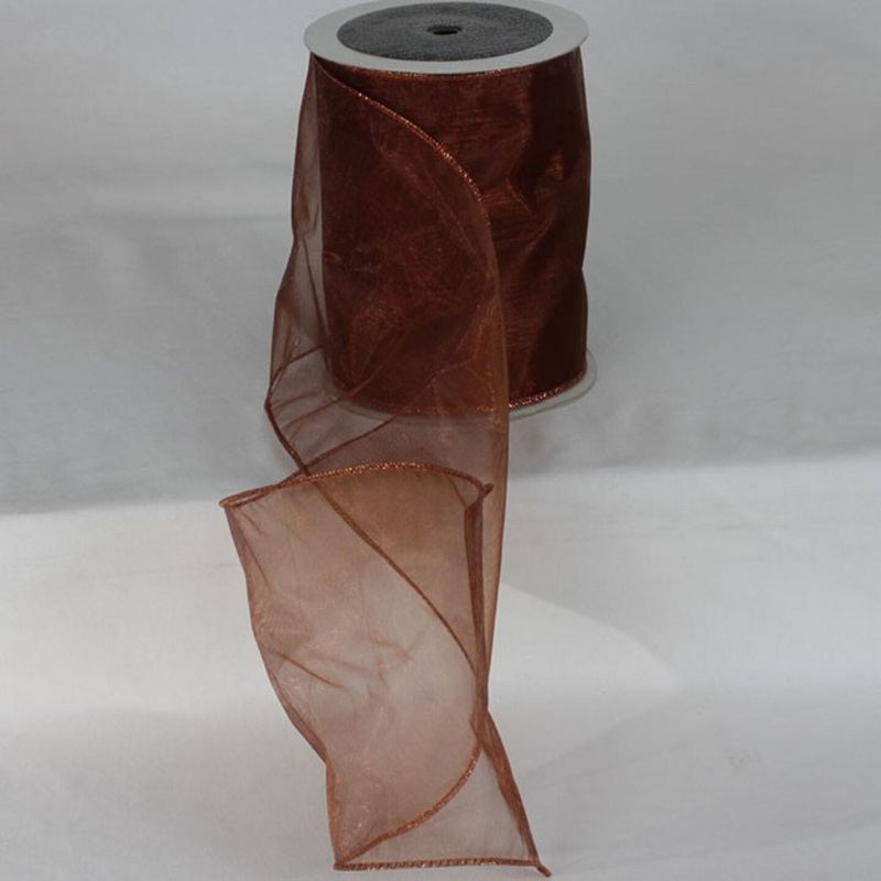 The Ribbon People Copper Brown Metallic Sheer Wired Craft Ribbon 6″ x 27 Yards