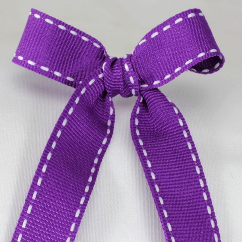 The Ribbon People Violet and White Woven Edge Stitched Ribbon 0.6″ x 22 Yards