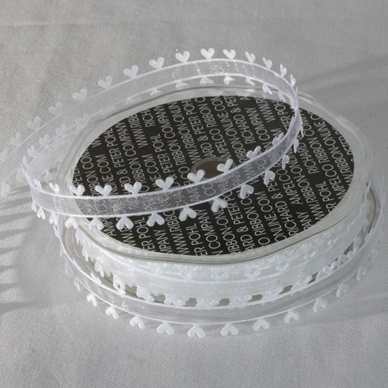 The Ribbon People White Solid Wired Craft Organdy Ribbon with Heart Edge 0.6″ x 22 Yards