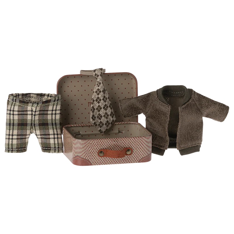 Maileg Jacket, pants and tie in suitcase, Grandpa