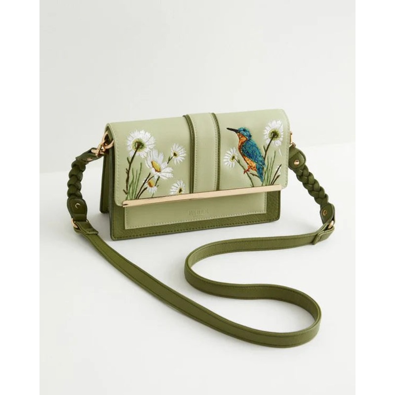 Fable England Embroidered Kingfisher Cross Body Bag