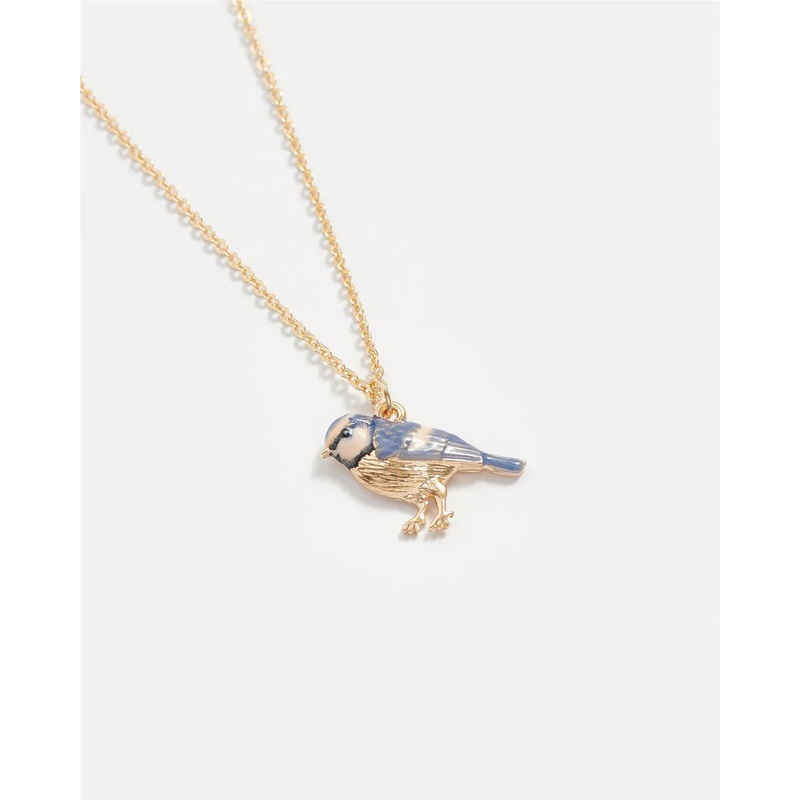 Fable England Gold Enamel Blue Tit Short Necklace
