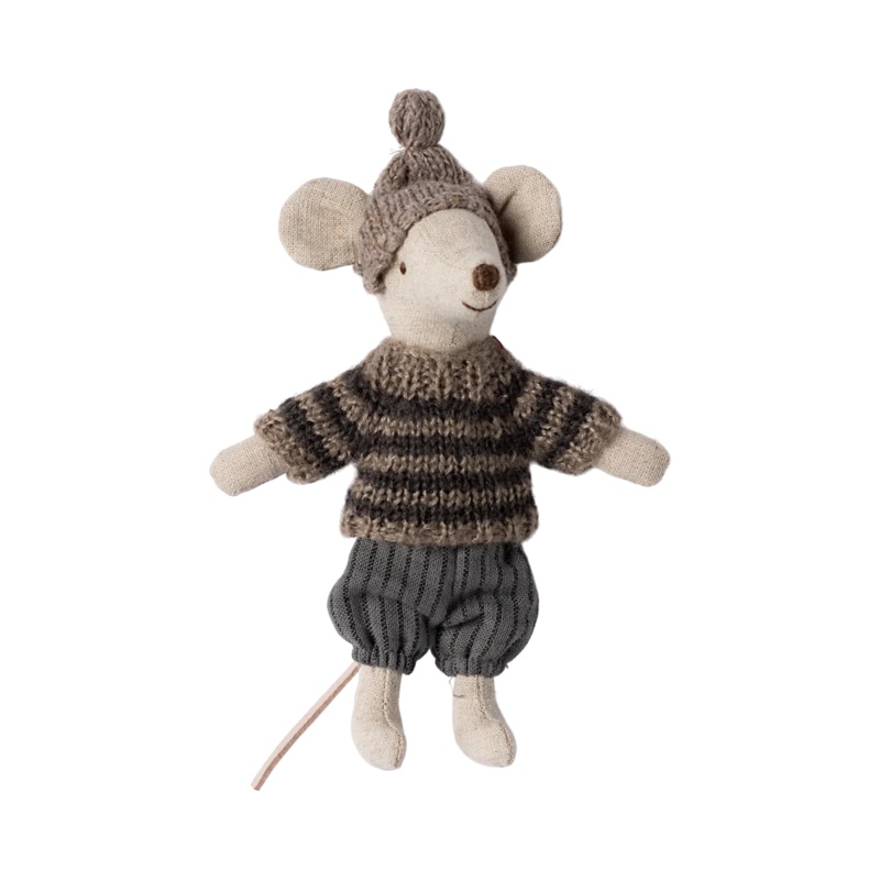 Maileg Winter Mouse with Ski Set, Big Brother Grey