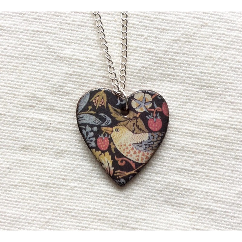 Stockwell Ceramics Pendant {Heart Strawberry Thief}