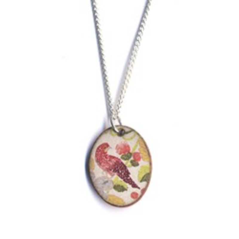 Stockwell Ceramics Pendant {Oval Pink Bird}
