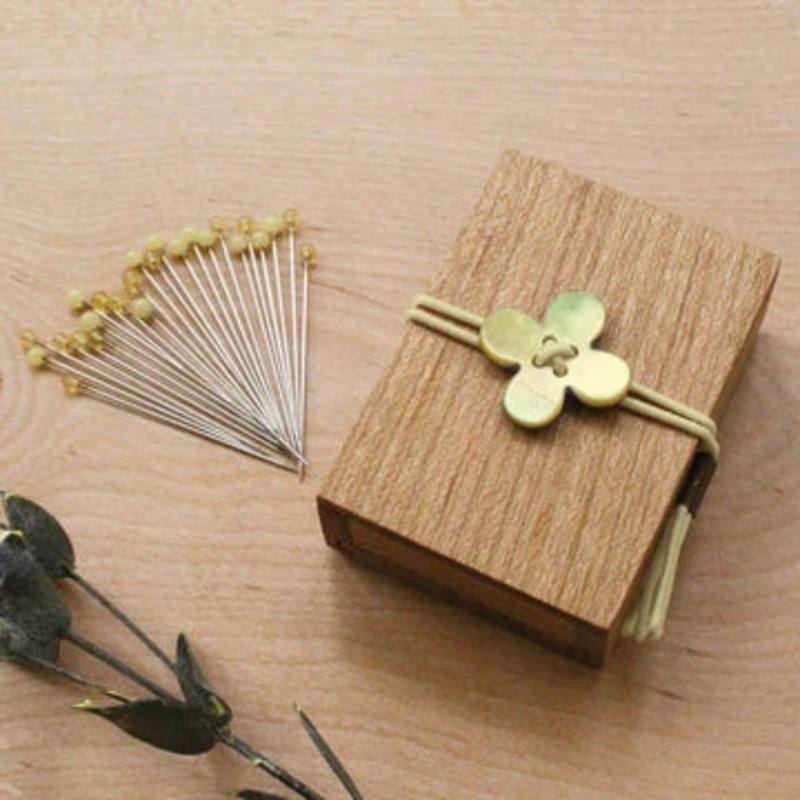 Glass Sewing Pins in a Cherry-Wood Box by Cohana