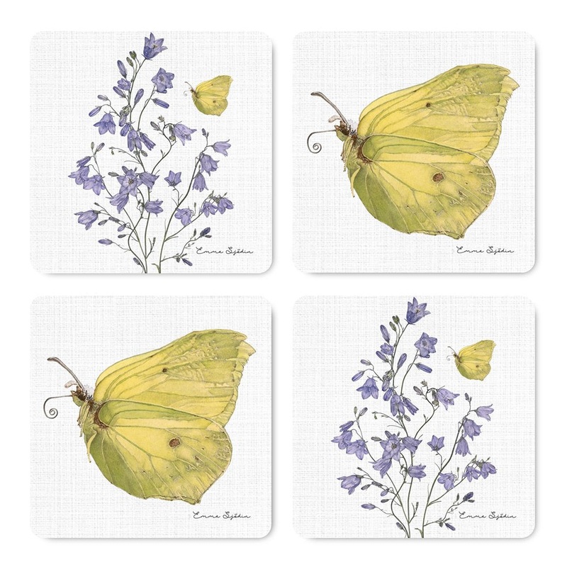 Emma Sjodin: 4 Piece Coaster, Bell Flower/Lemon Butterfly