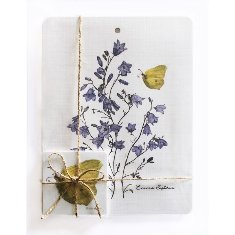 Emma Sjodin Gift Set:  Coasters and Cutting Board, Bellflower