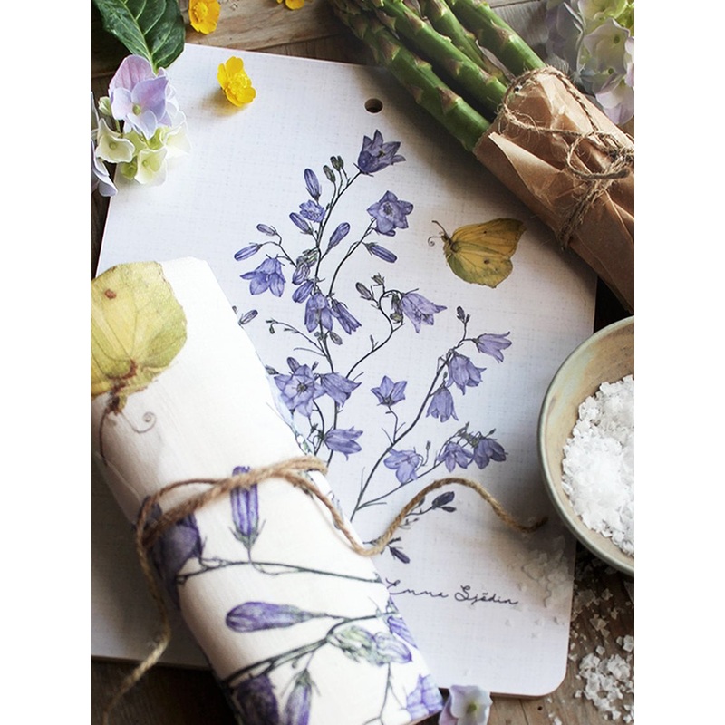 Emma Sjodin Gift Set: Cutting Board and Linen Towel, Bellflowers