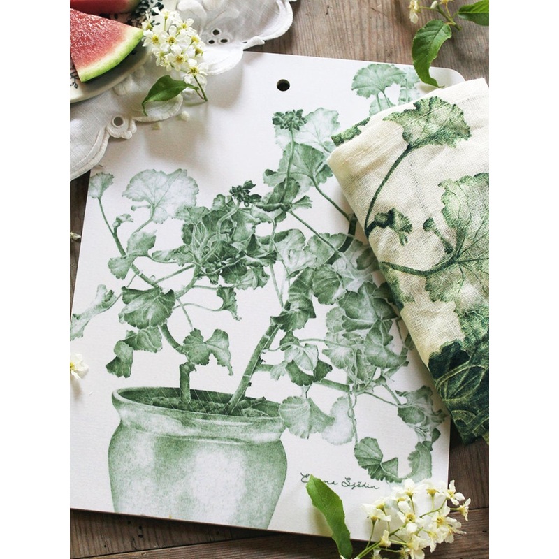 Emma Sjodin Gift Set: Cutting Board and Linen Towel, Geranium