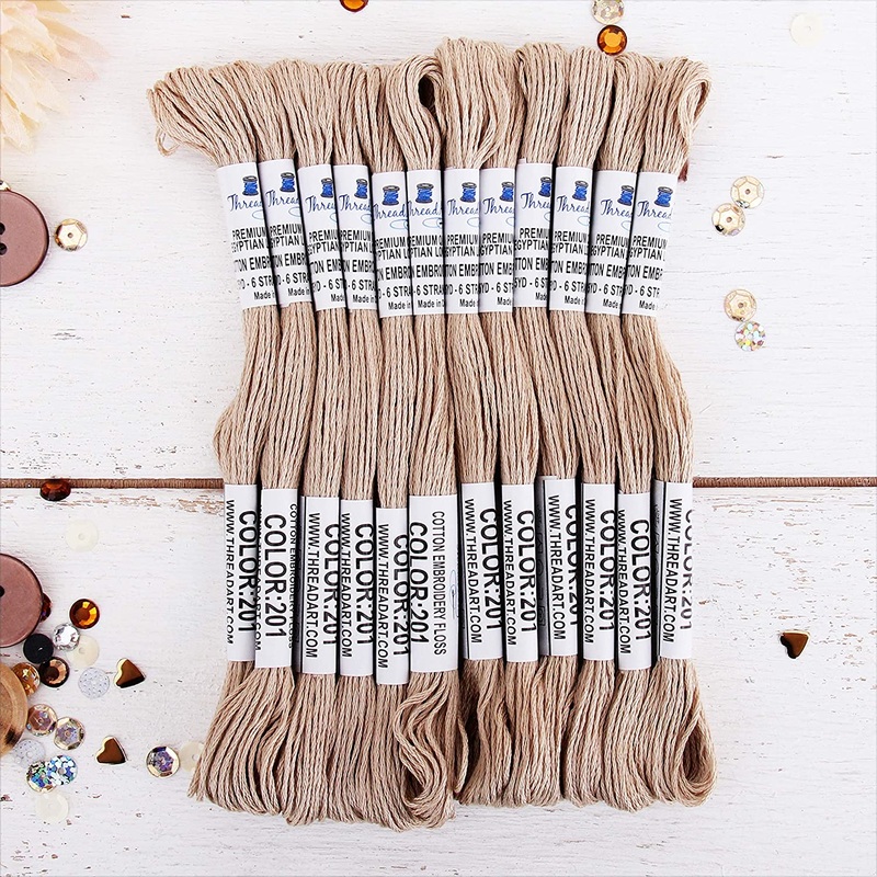 Beige Premium Cotton Embroidery Floss – Box of 12 – Six Strand Thread – No. 201