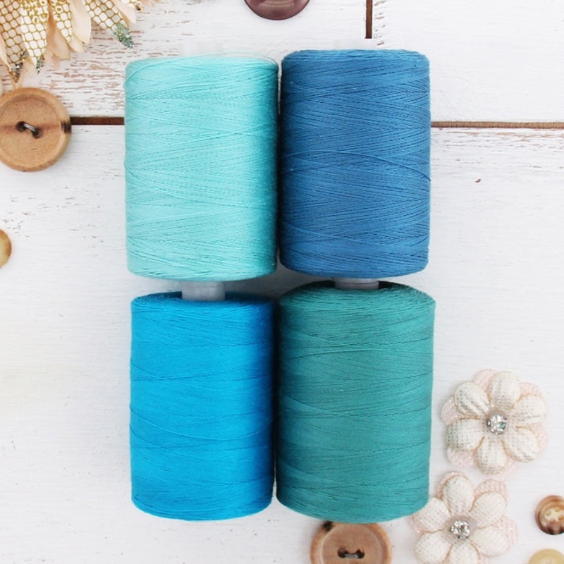 Cotton Quilting Thread Set – 4 Aqua Tones – 1000 Meters