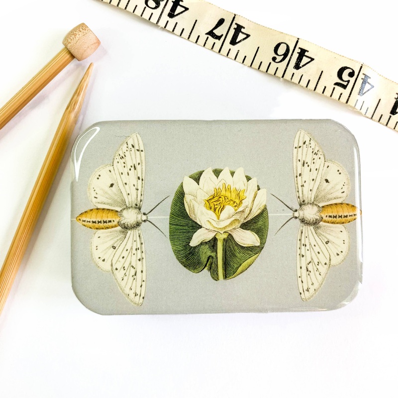 Moth and Lotus Flower Notions Tin