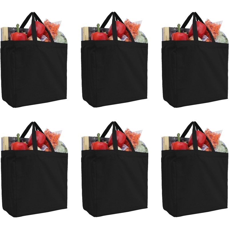 Six Pack of Canvas Totes – Black – 100% Cotton – 14x14x7.5