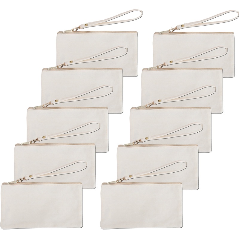 Ten Pack of Cotton Canvas Small Wristlet Bags – Natural