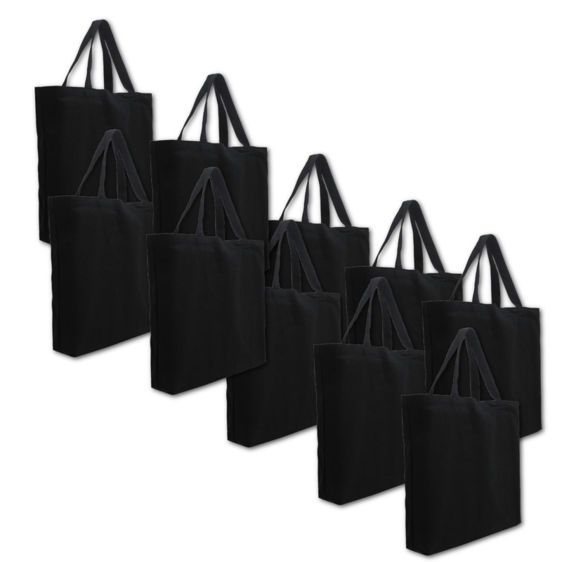 10 Pack of Blank Canvas Tote Bags – Black – 14.5x17x3 – 100% Cotton