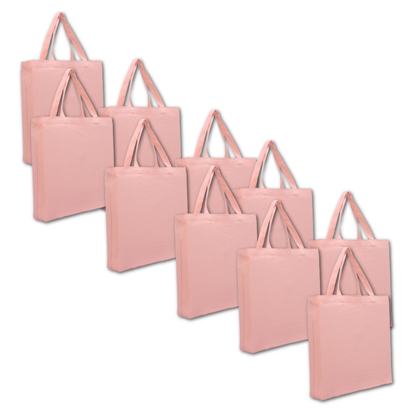 10 Pack of Blank Canvas Tote Bags – Coral Color – 14.5x17x3 – 100% Cotton