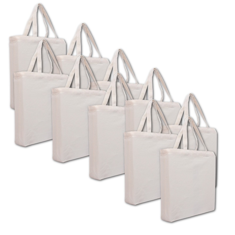 10 Pack of Blank Canvas Tote Bags – Natural Color – 14.5x17x3 – 100% Cotton