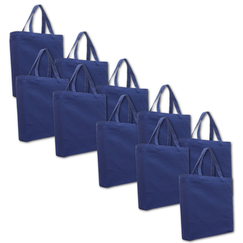 10 Pack of Blank Canvas Tote Bags – Navy Blue – 100% Cotton- 14.5x17x3