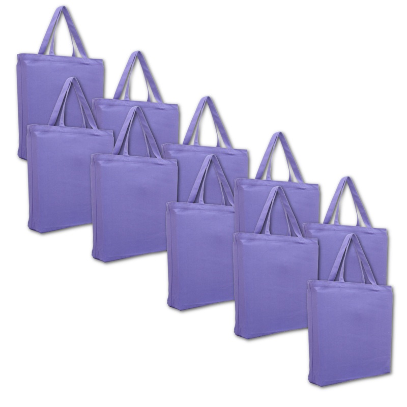 10 Pack of Blank Canvas Tote Bags – Periwinkle Blue – 100% Cotton- 14.5x17x3