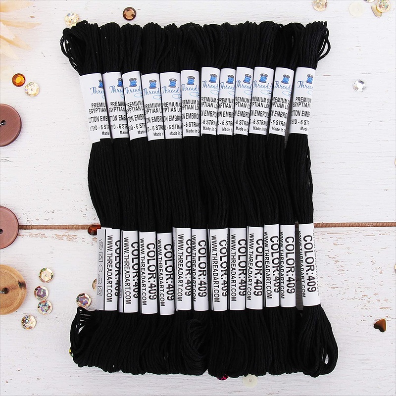 Black Premium Cotton Embroidery Floss – Box of 12 – Six Strand Thread – No. 409