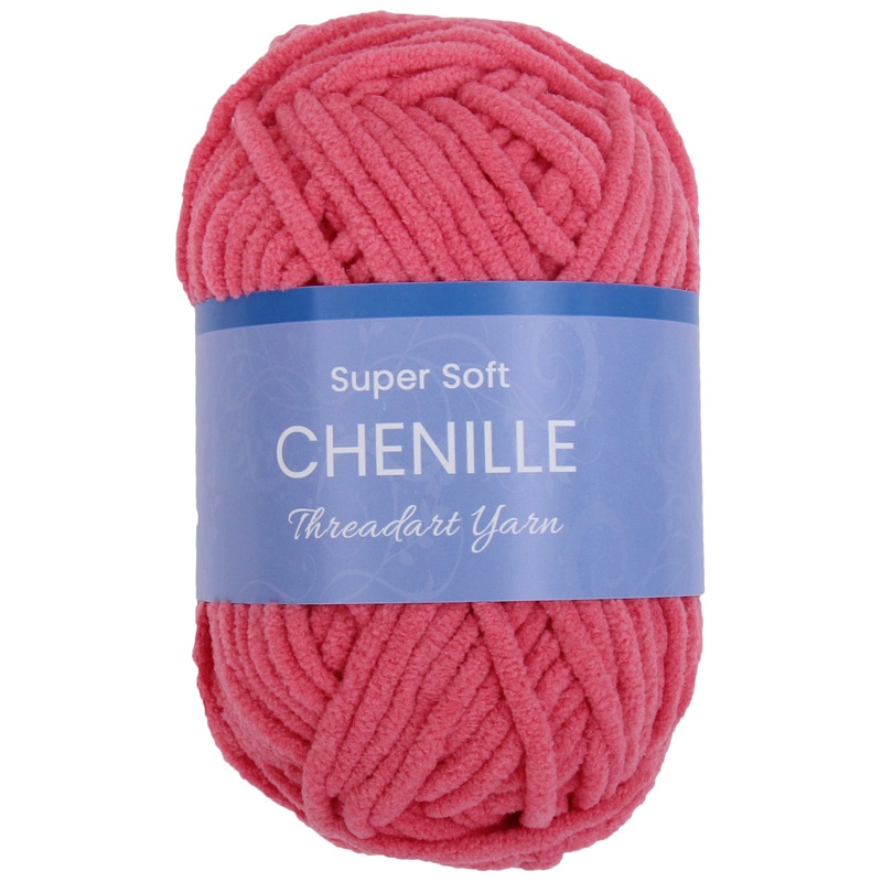 Super Soft Chenille Yarn – #5 – Bright Pink – 50 gram skeins – 60 yds