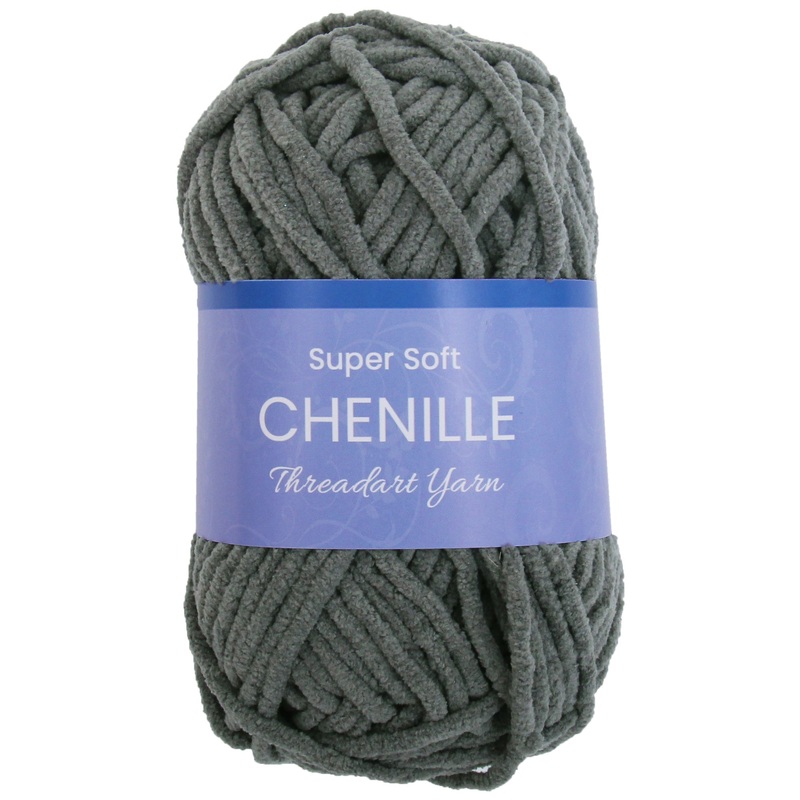 Super Soft Chenille Yarn – #5 – Dark Grey – 50 gram skeins – 60 yds