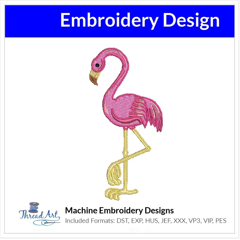 Flamingo Embroidery Design Instant Download Cute Beach Summer – 3 Sizes – 8 Formats