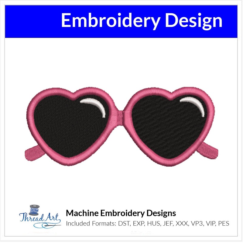 Heart Sunnies Sunglasses Embroidery Design Instant Download Cute Beach Summer – 3 Sizes – 8 Formats