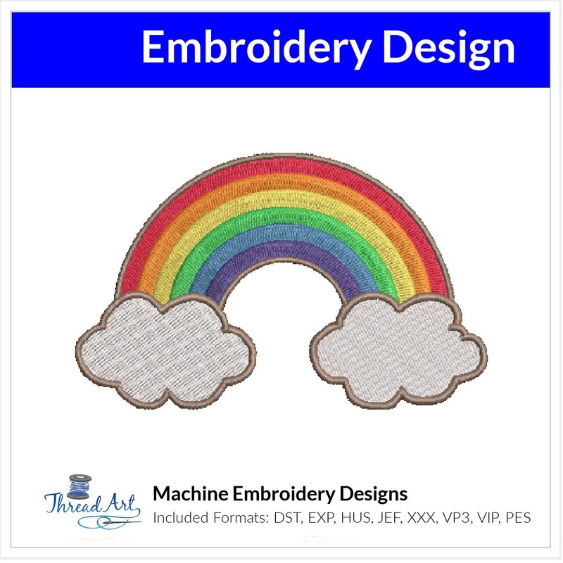 Rainbow Embroidery Design Instant Download Cute Beach Summer – 4 Sizes – 8 Formats