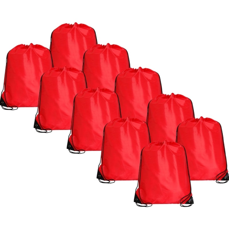 10 Drawstring Tote Bags – Red