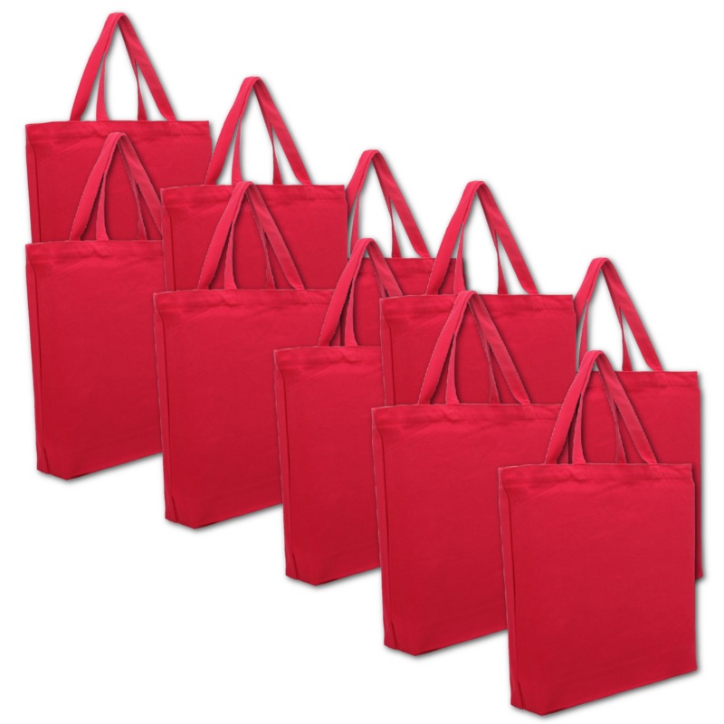 10 Pack of Blank Canvas Tote Bags – Red Color – 14.5x17x3 – 100% Cotton
