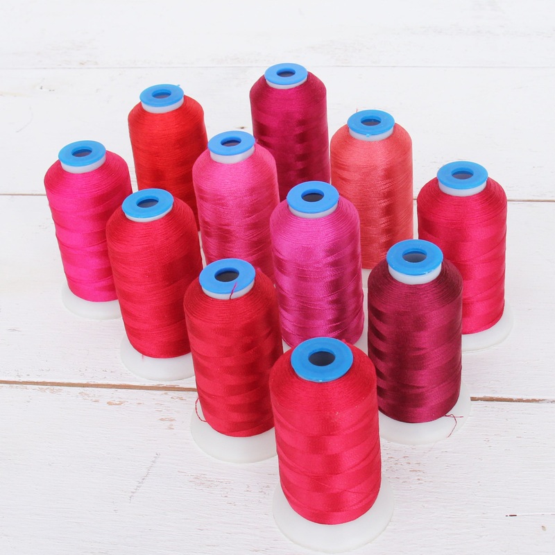 11 Cone Red Color Builder Polyester Thread Set – 1000m Cones – Brilliant Finish