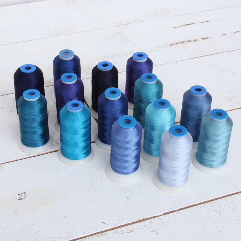 14 Cone Blue Color Builder Polyester Thread Set – 1000m Cones – Brilliant Finish