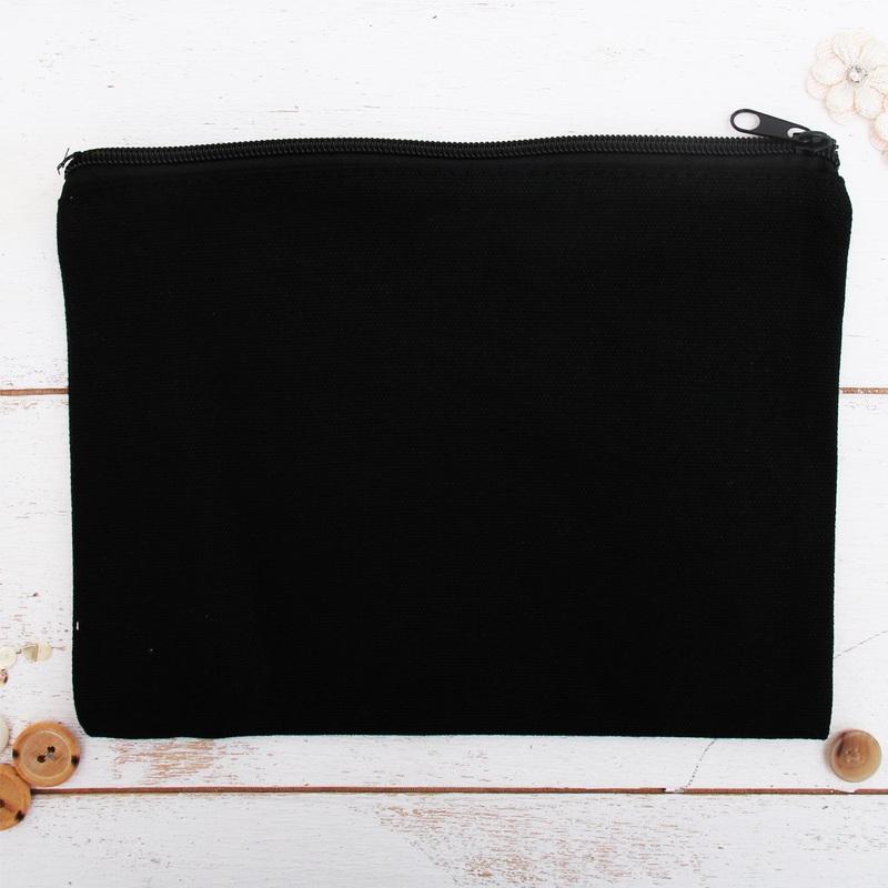 Blank Large Canvas  Pouch With Zipper – Black- For Pencils, Makeup, Crafts and More