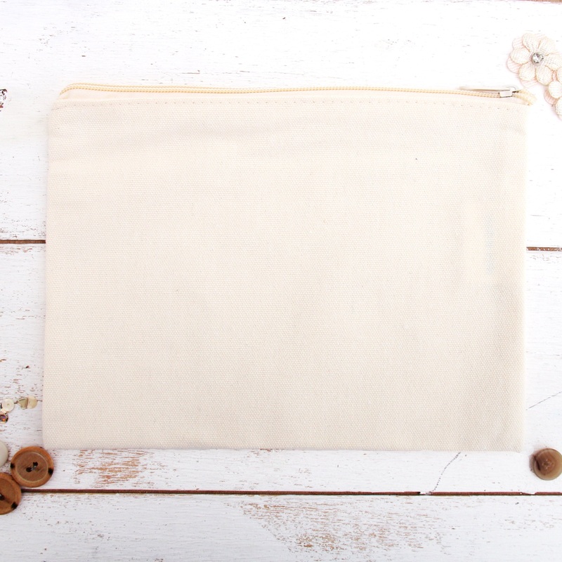 Blank Large Canvas  Pouch With Zipper – Natural- For Pencils, Makeup, Crafts and More