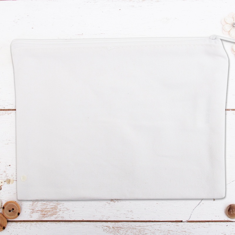Blank Large Canvas  Pouch With Zipper – White- For Pencils, Makeup, Crafts and More