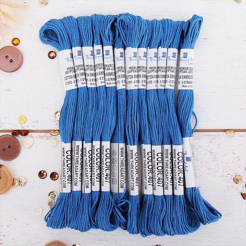 Blue Premium Cotton Embroidery Floss – Box of 12 – Six Strand Thread – No. 407
