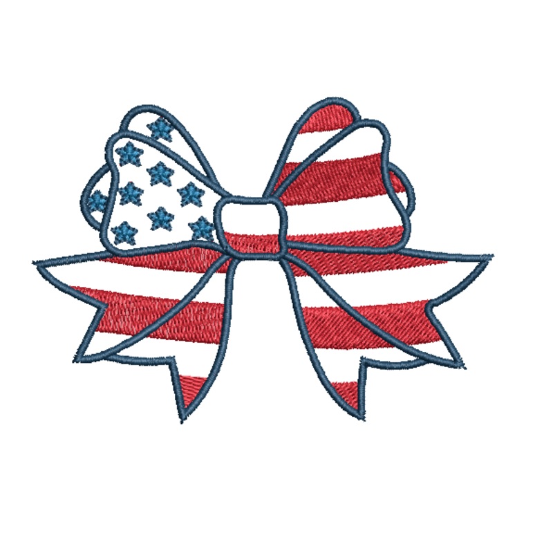 Patriotic Bow Machine Embroidery Design Single –  Monogramming  – Instant Download 9 Formats and 4 Sizes